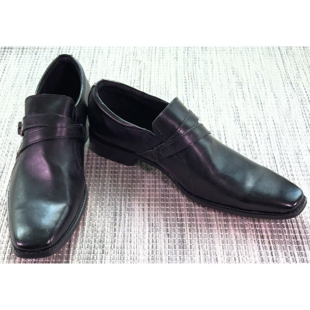Stacy Adams Mens 24754-001 Black Leather Buckle Studded Loafers Dress Shoes 10.5